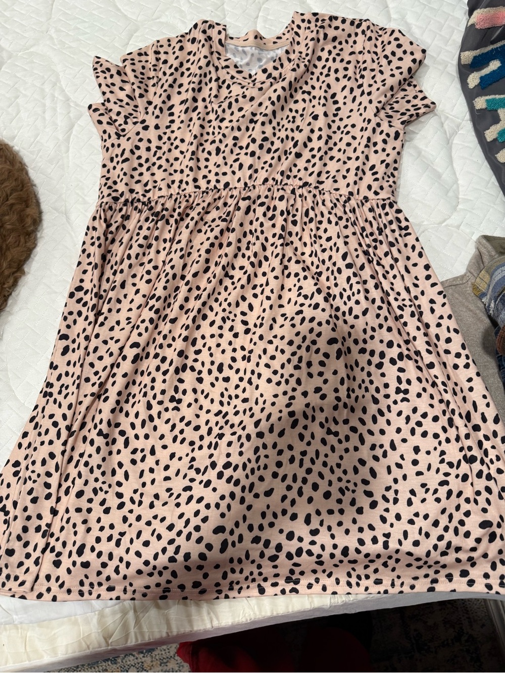 CreaamSpotted Babydoll Dress with Black Spots